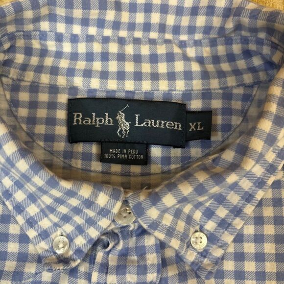 Polo Ralph Lauren Polo Shirt Blue Gingham Check Mens XL - Picture 5 of 7